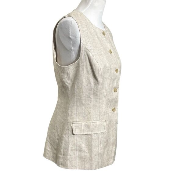 Banana Republic New Cutaway Vest Womens Small Neutral Button Front Linen Blend - Picture 3 of 7